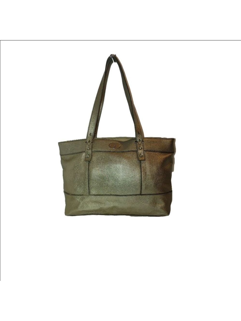 Fossil Metallic Silver Pebbled Leather Tote